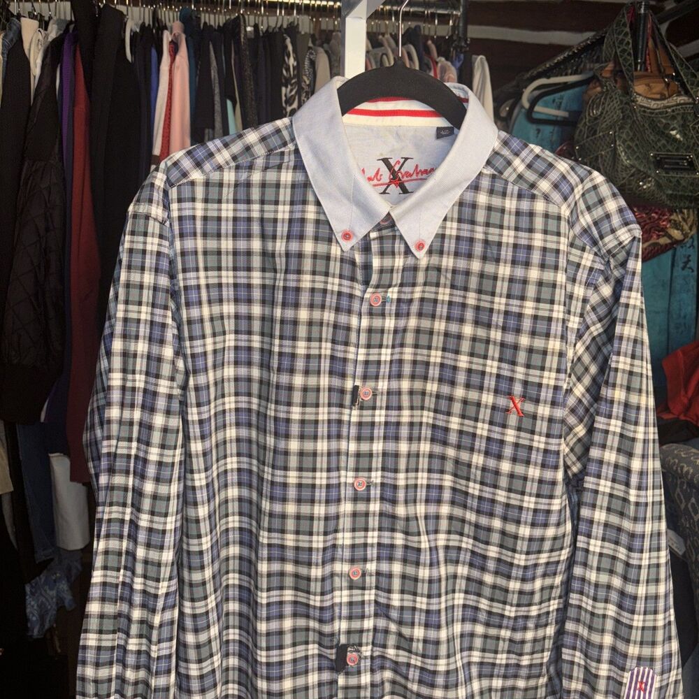 Robert Graham “X” Men’s Large Blue Green Plaid Long Sleeve Button Up Shirt!